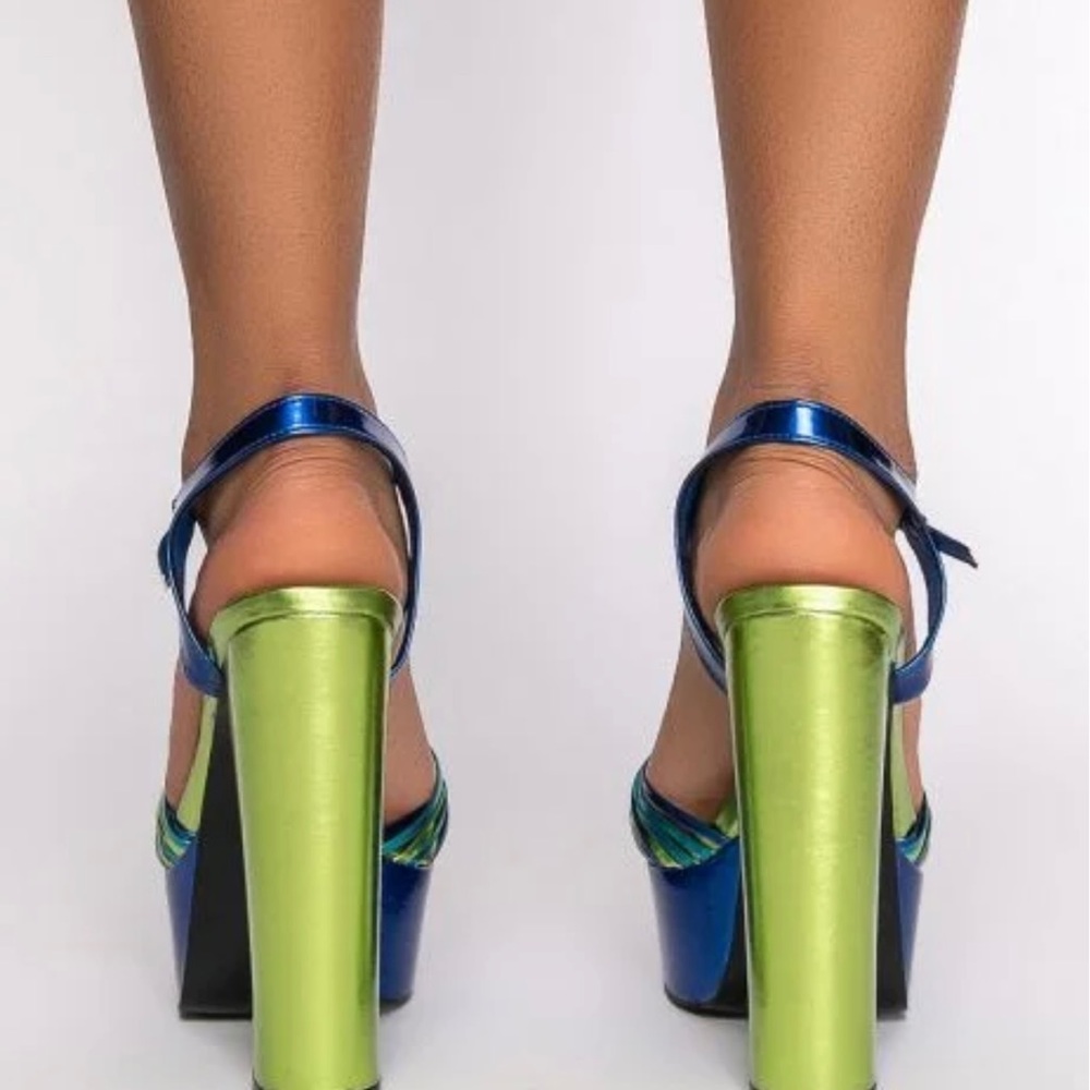 Azalea Wang Iridescent Blue Green Knot Platform Heels - Picture 2 of 4